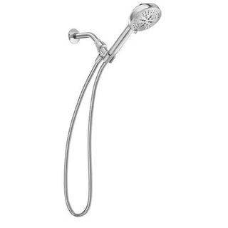 A silver chrome detachable handheld shower head