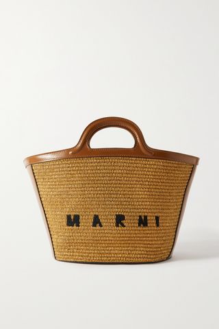 Tropicalia Small Leather and Embroidered Faux Raffia Tote