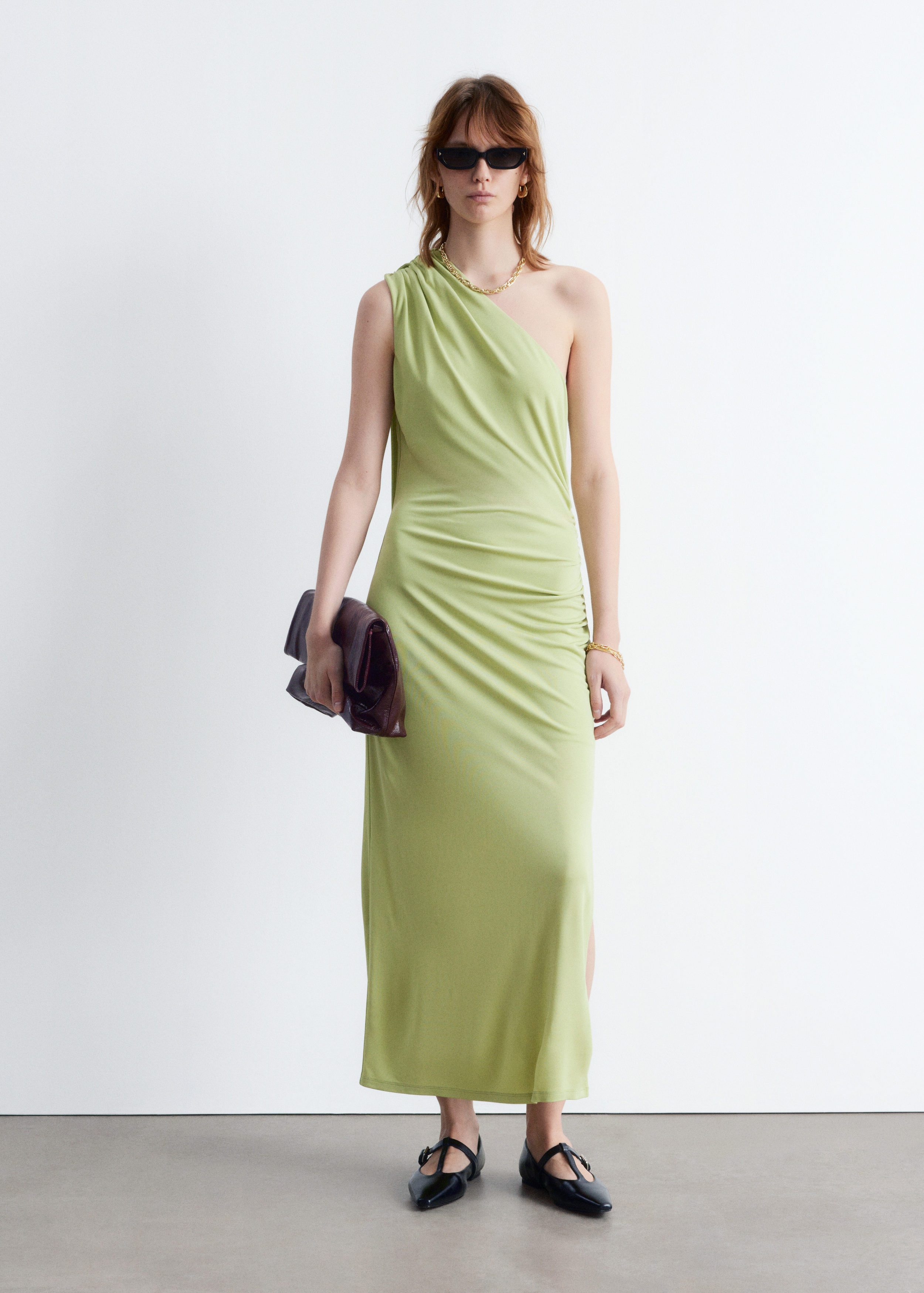 One-Shoulder Scarf-Detail Midi Dress