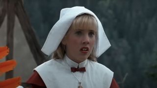 Mercedes McNab dressed as pilgrim in Addams Family Values