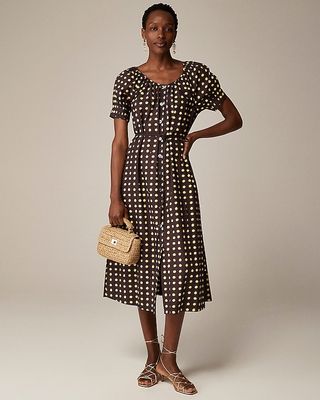 Button-Up Midi Dress in Dot Cotton Poplin