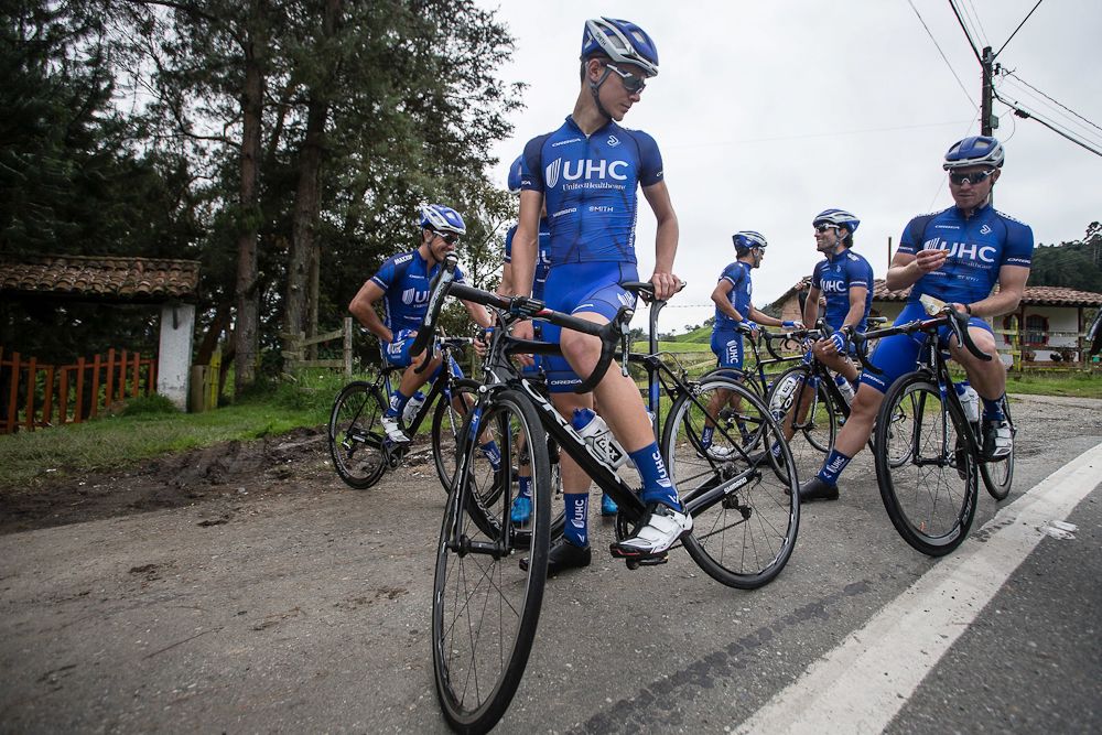 The UnitedHealthcare men's team regroups during a training ride.