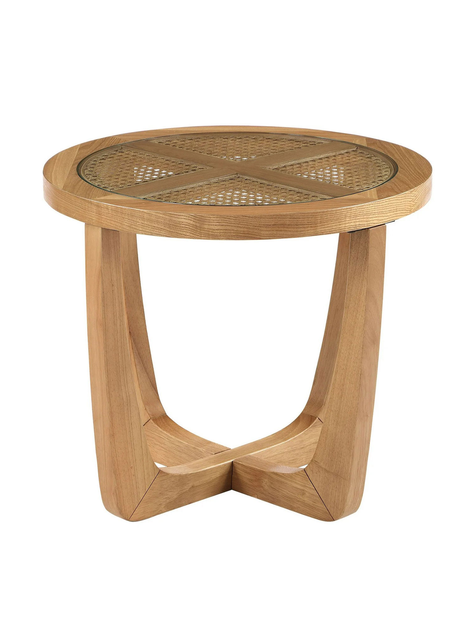 Beautiful Rattan & Glass Side Table With Solid Wood Frame by Drew Barrymore