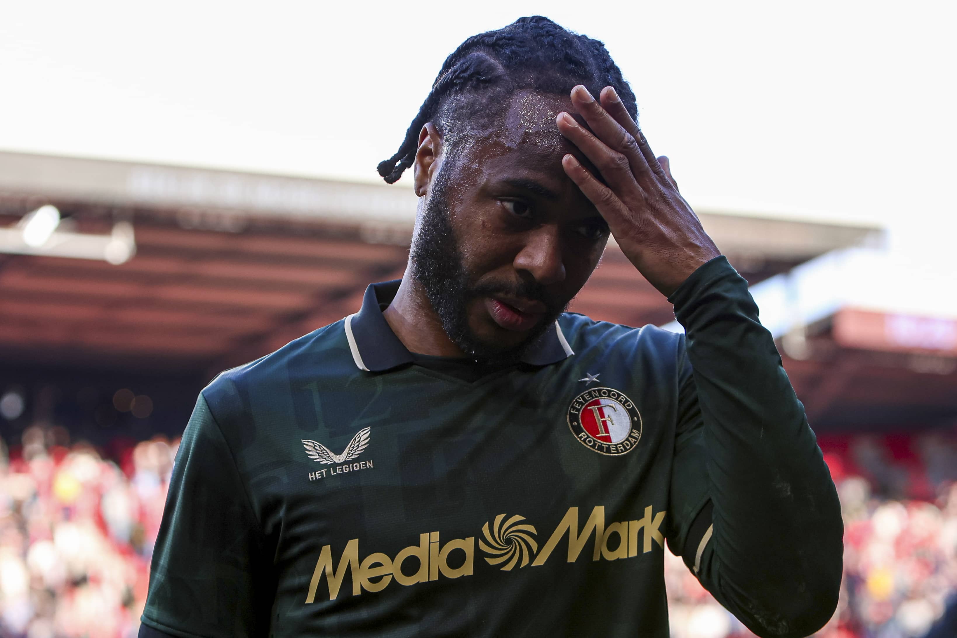 Enschede, Netherlands - March 1: Raheem Sterling of Feyenoord looks dejected after the final whistle during the Dutch Eredivisie match between FC Twente and Feyenoord Rotterdam at De Grolsch Veste Stadium on March 1, 2026 in Enschede, Netherlands. (Photo by Wart Brinkerhof/Marcel ter Bals/DeFodi Images/DeFodi via Getty Images)