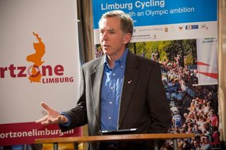 USA Cycling president Steve Johnson speaks at the press conference announcing the new European training base in the Limburg province of the Netherlands.