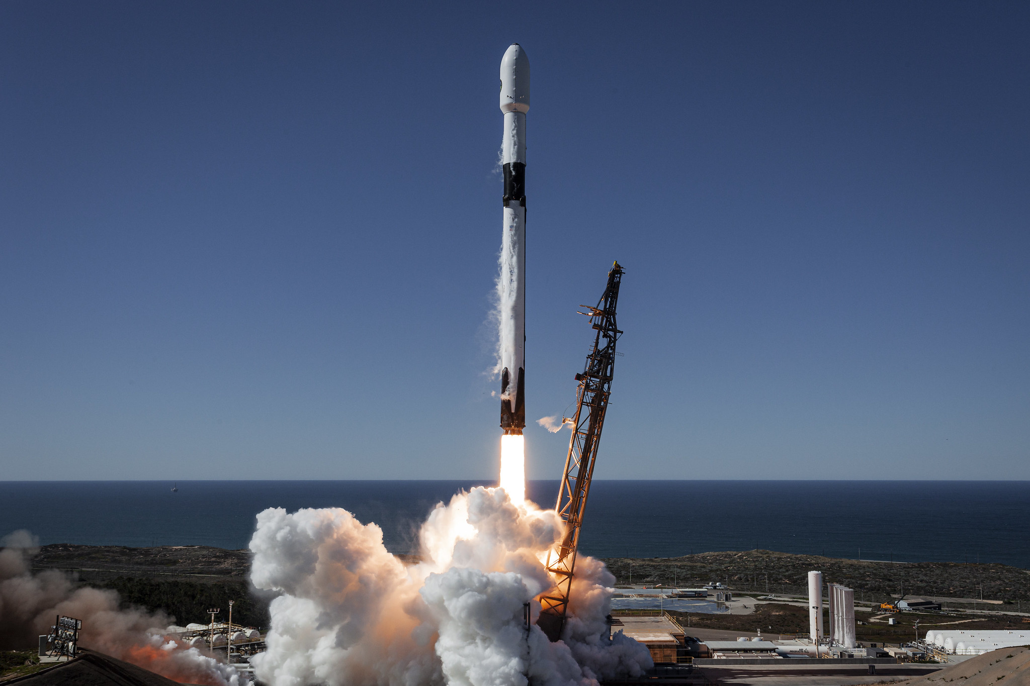 A new SpaceX Falcon 9 rocket launches the classified NROL-87 spy satellite for the U.S. National Reconnaissance Office on Feb. 3, 2022 from Space Launch Complex 4E at Vandenberg Space Force Base in California.