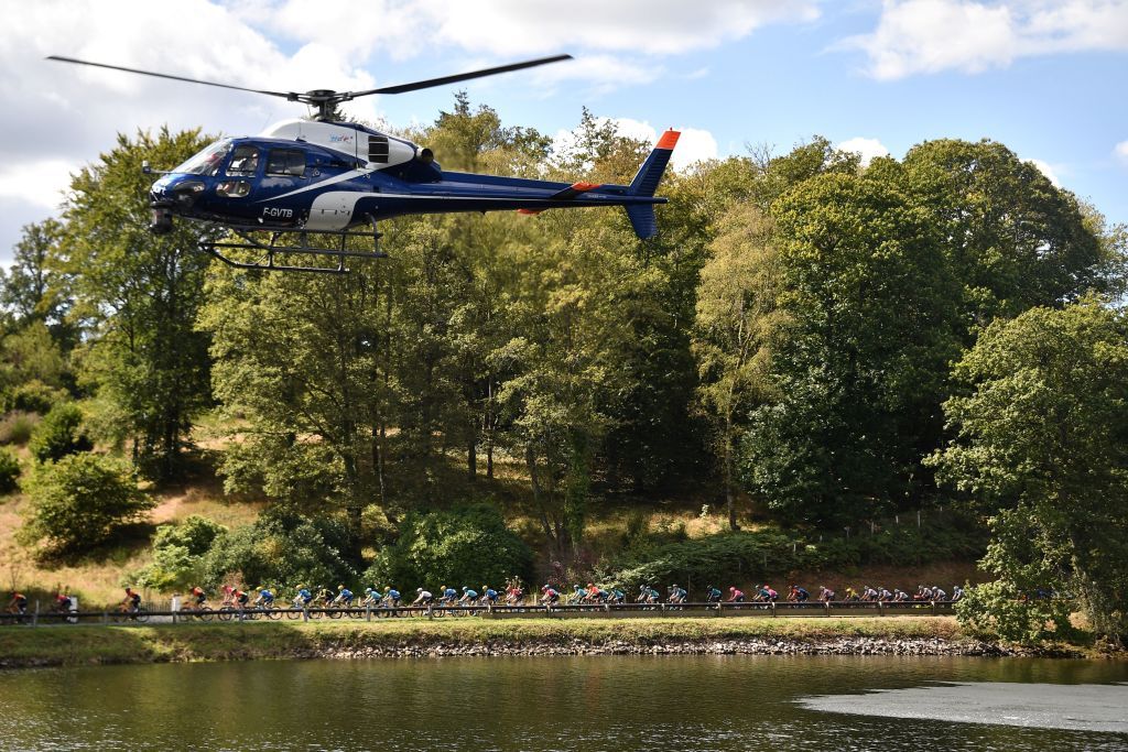 The pack rides during the 12th stage of the 107th edition of the Tour de France cycling race 218 km between Chauvigny and Sarran on September 10 2020 Photo by AnneChristine POUJOULAT AFP Photo by ANNECHRISTINE POUJOULATAFP via Getty Images