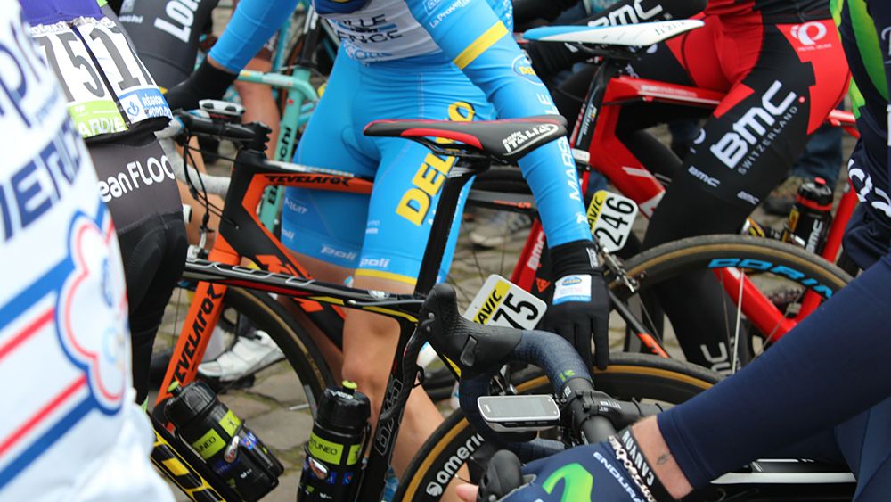 At the start line, riders felt each others' tubulars. Some let out even more air from their own