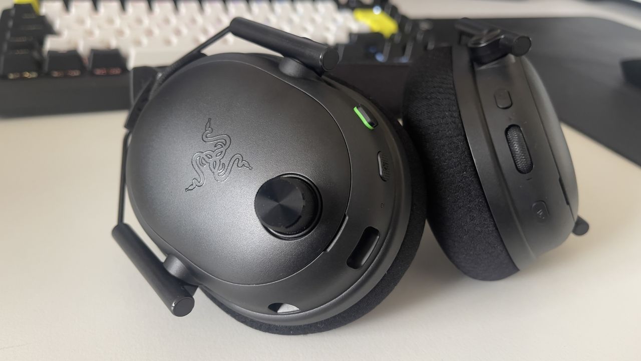 The Razer BlackShark V3 Pro headset on a desk