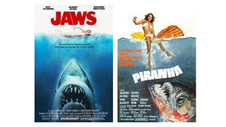 Horror posters; a shark attacks a swimmer
