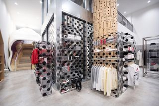 Inside of Dover Street Market New York with dotted shelves