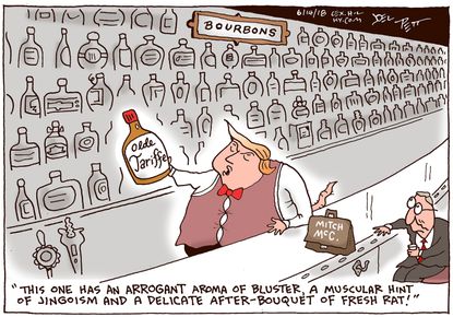 Political Cartoon U.S. Donald Trump Mitch McConnell bourbon tariffs