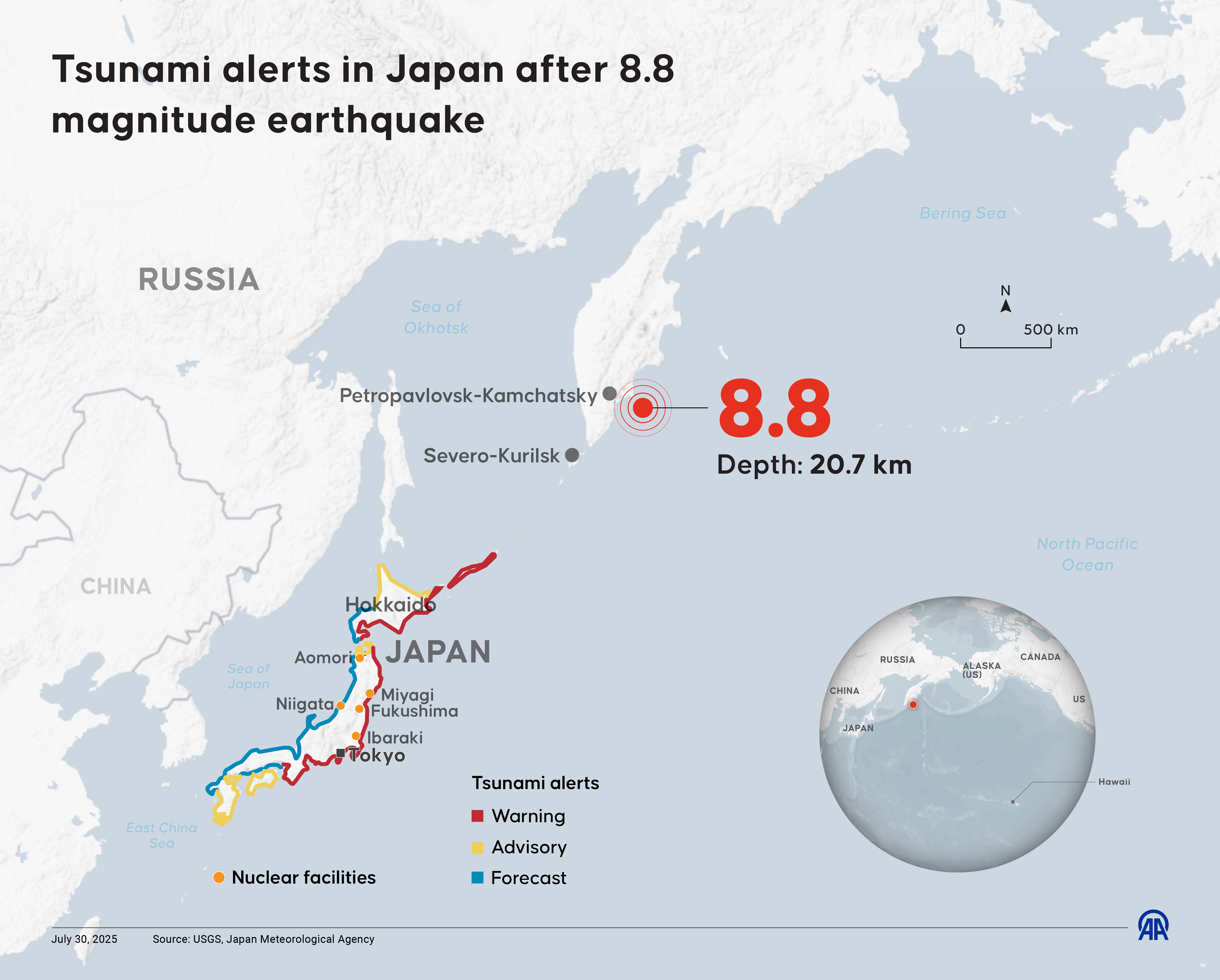 A tsunami warning is in effect for Japan