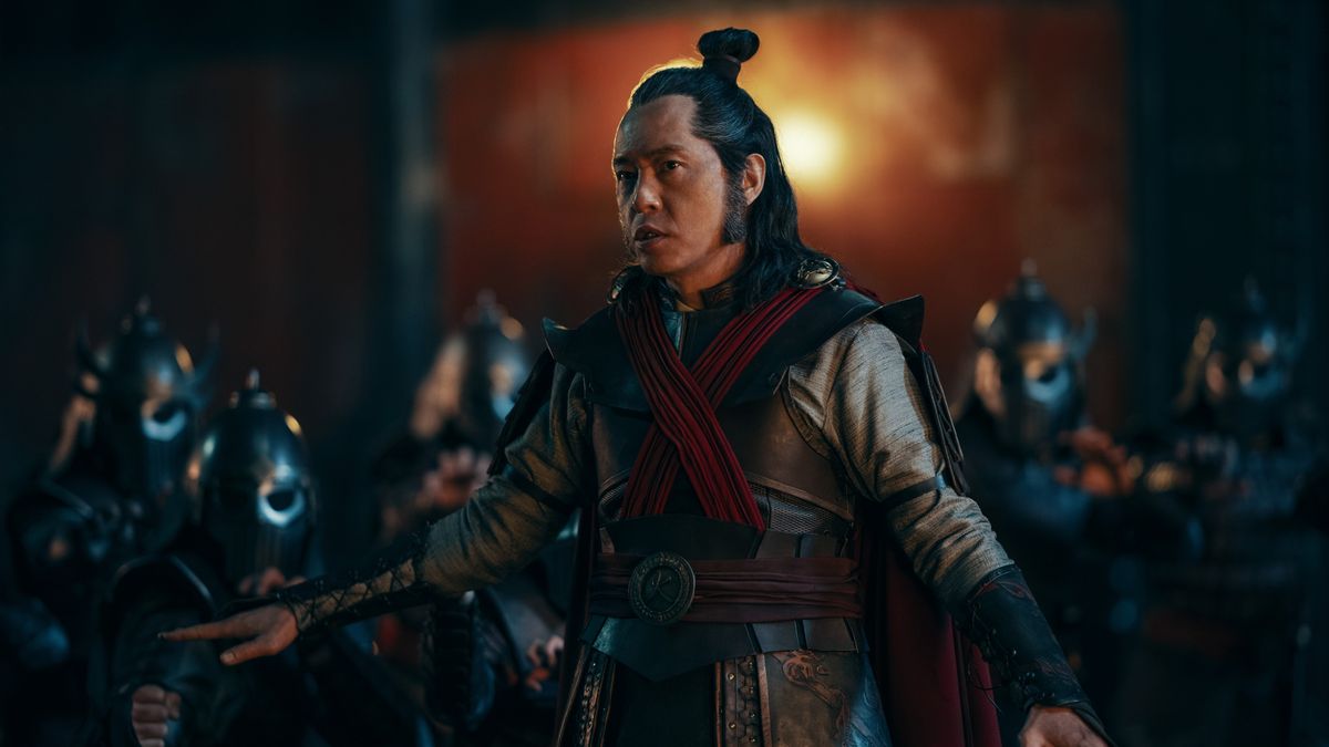 Ken Leung in costume as Zhao in Netflix's Avatar: The Last Airbender