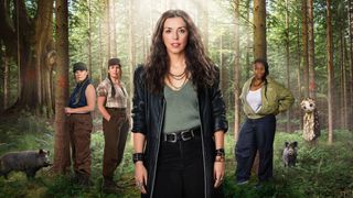 Bridget Christie poses in a forest to promote the launch of new Channel 4 show The Change live stream.