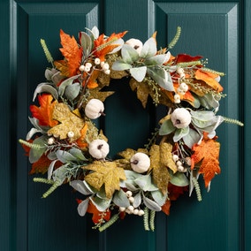 Artificial Green &amp;amp; Orange Pumpkin Wreath