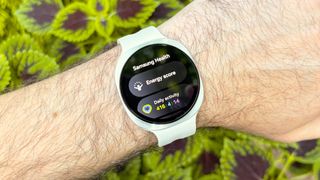 Close-up of the Samsung Galaxy Watch 9 in white