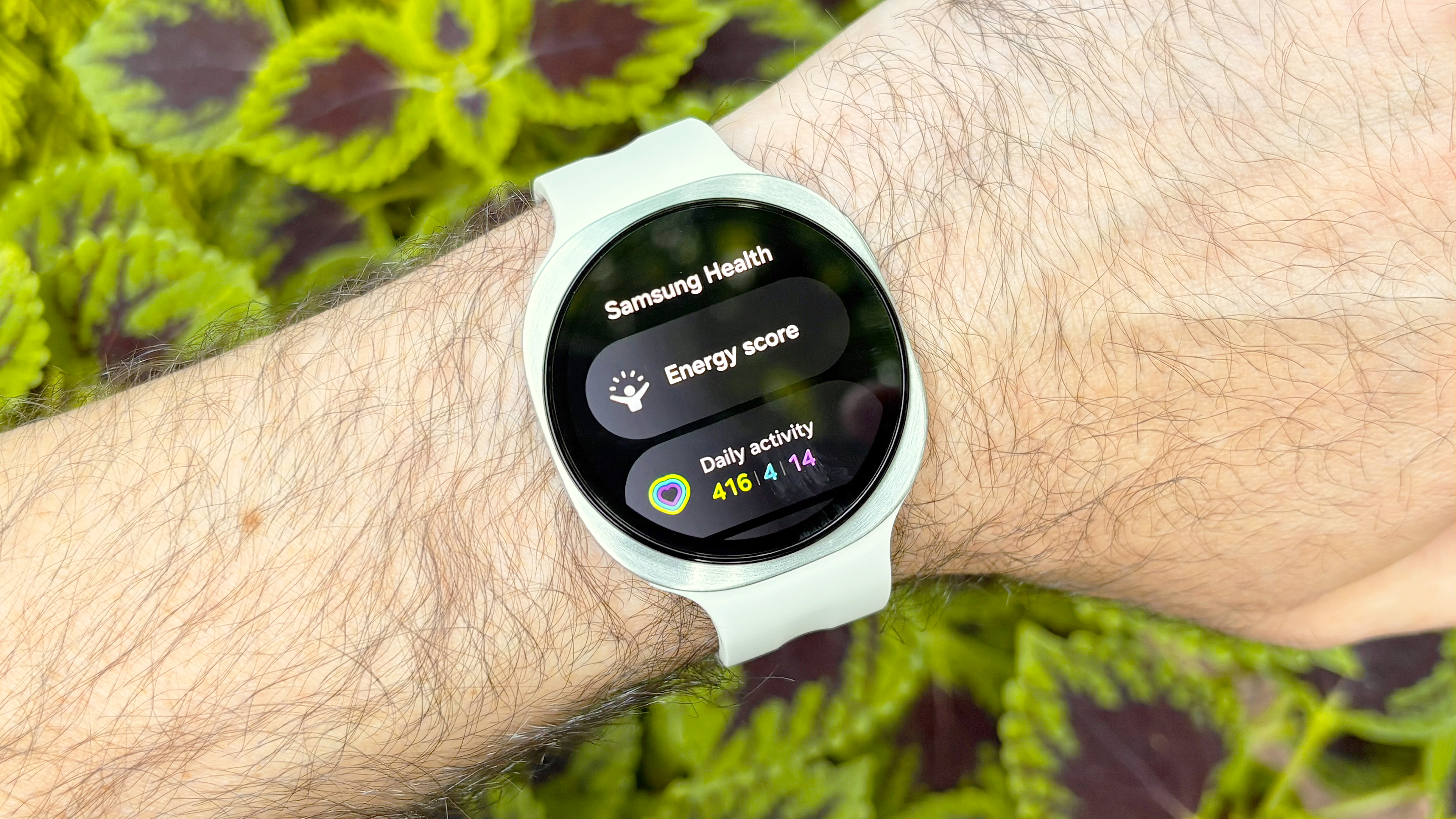 Close-up of the Samsung Galaxy Watch 9 in white