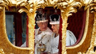 King Charles and Queen Camilla in a carriage during the Coronation