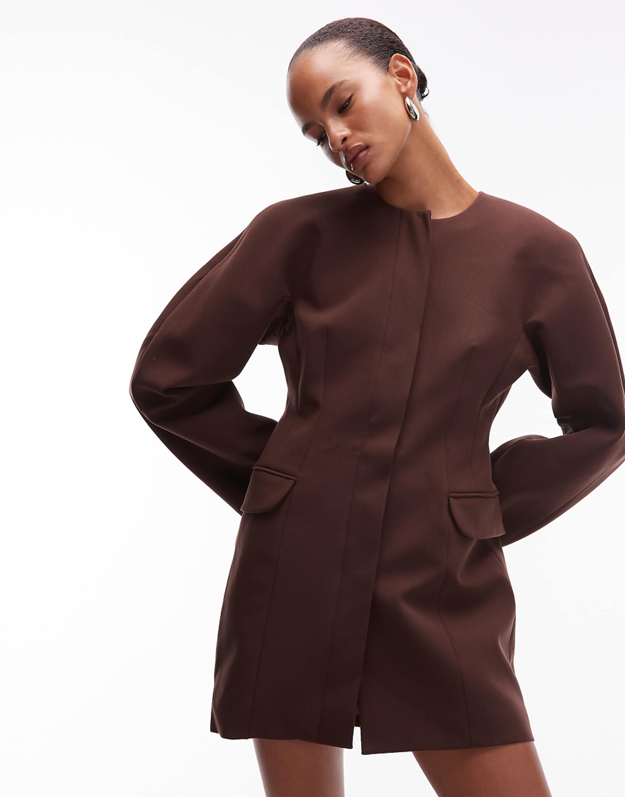 Asos Design Statement Cocoon Sleeve Blazer Dress in Chocolate