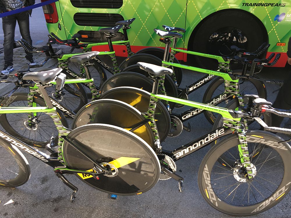 The Cannondale Super Slice disc TT bike on display at Tirreno-Adriatico
