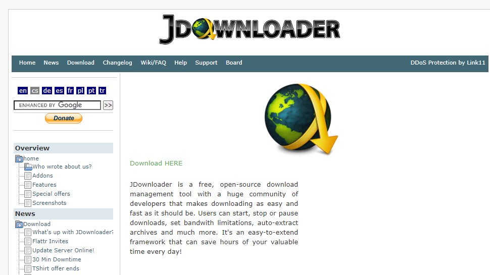 Website screenshot for JDownloader