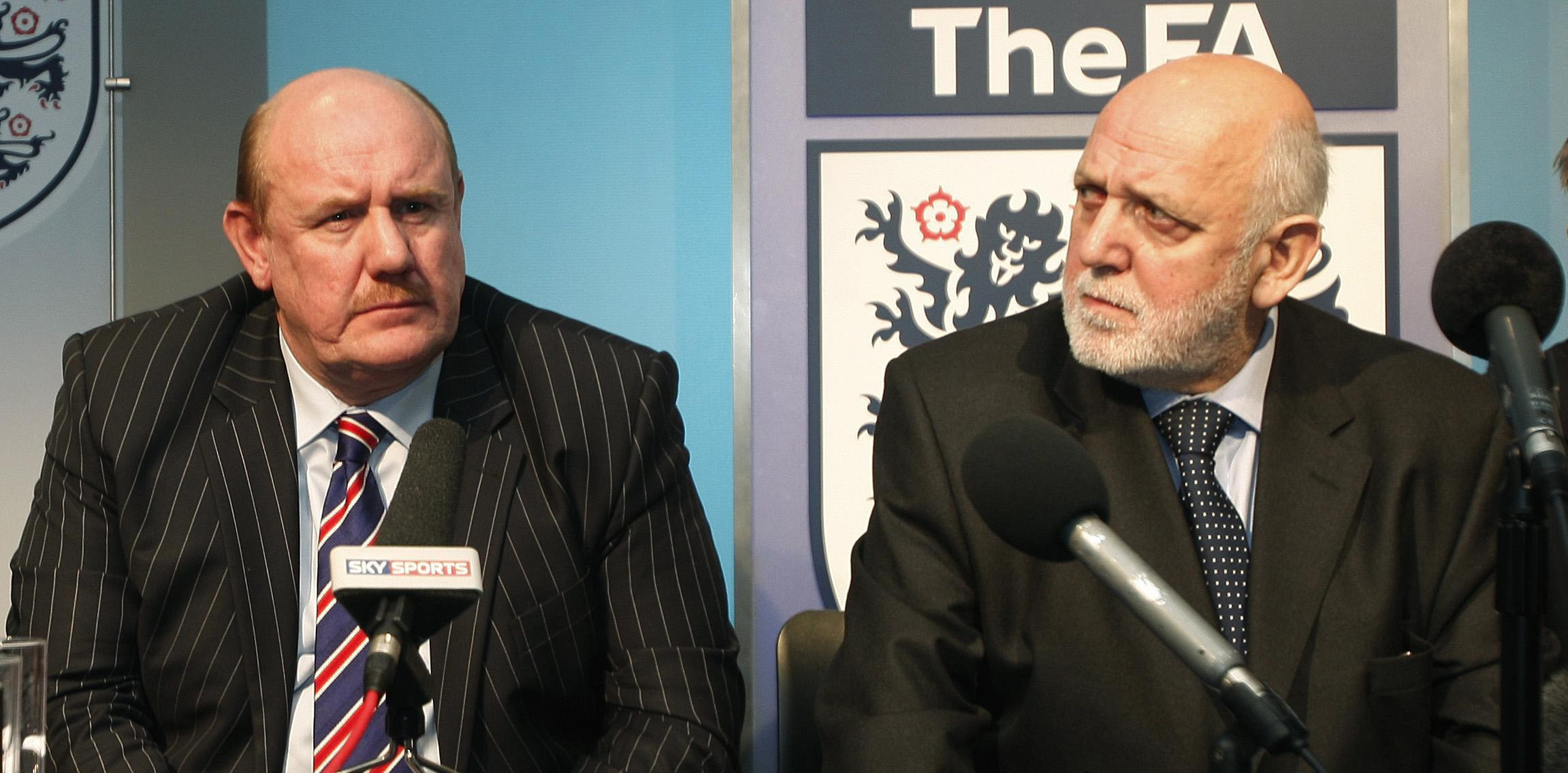 Brian Barwick, left, during a news conference to announce the sacking of England manager Steve McClaren