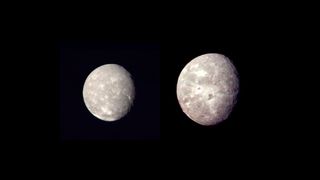 Montage of two rocky celestial bodies set side by side against the blackness of space