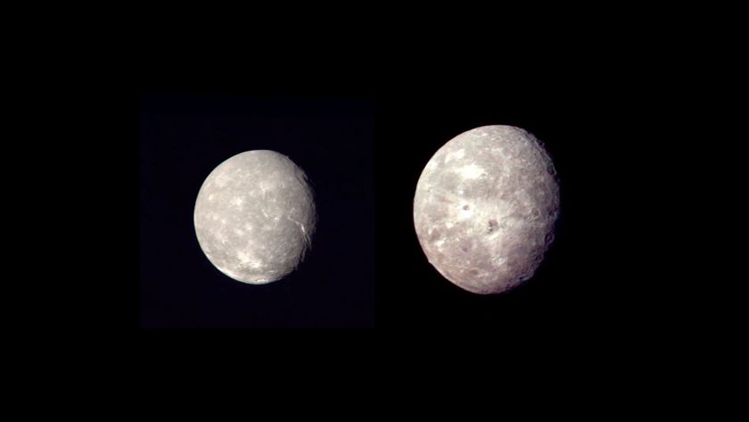 Montage of two rocky celestial bodies set side by side against the blackness of space