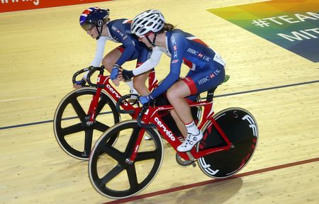 Great Britain's Elinor Barker and Eleanor Dickinson compete in the Madison