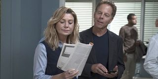 Ellen Pompeo as Meredith Grey and Greg Germann as Tom Koracick in Grey's Anatomy Season 15