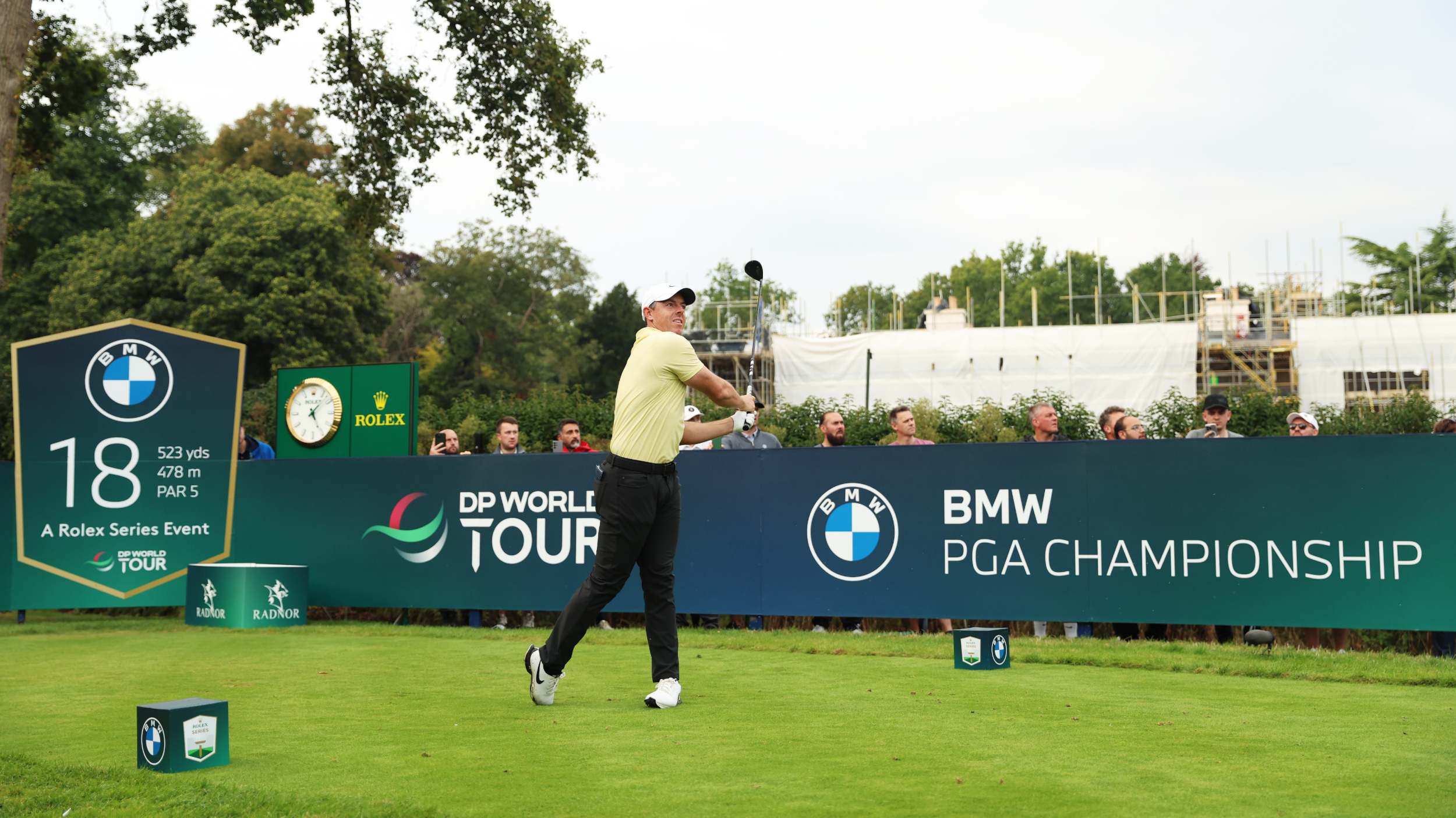 Rory McIlroy takes a shot from the 18th tee at the BMW PGA Championship