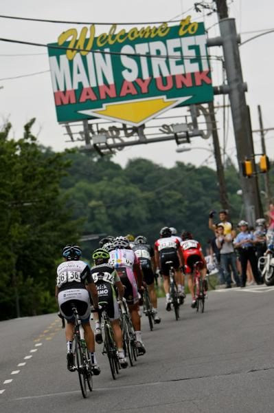 The break heads into downtown Manayunk.