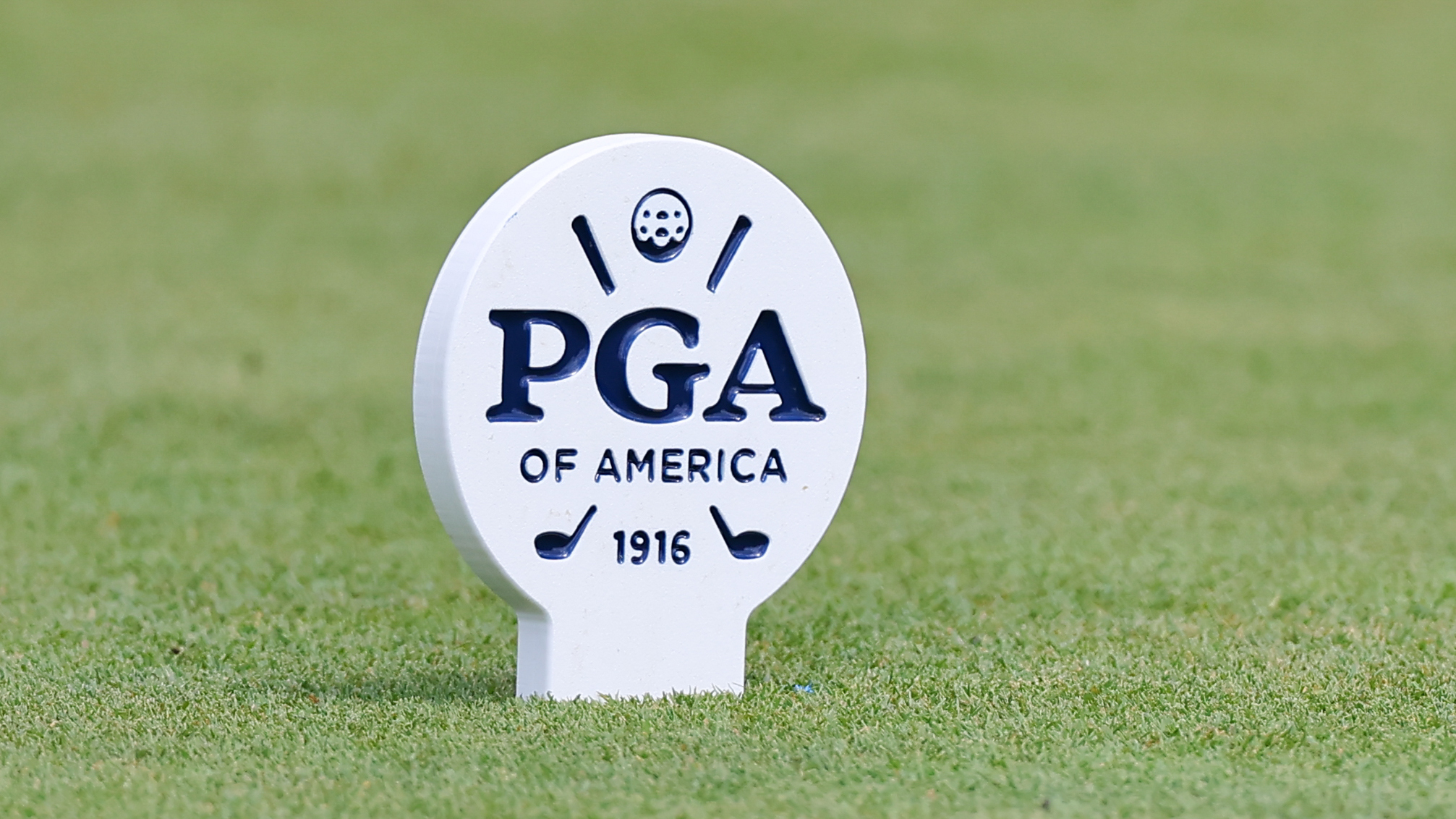 A PGA of America white tee box sign