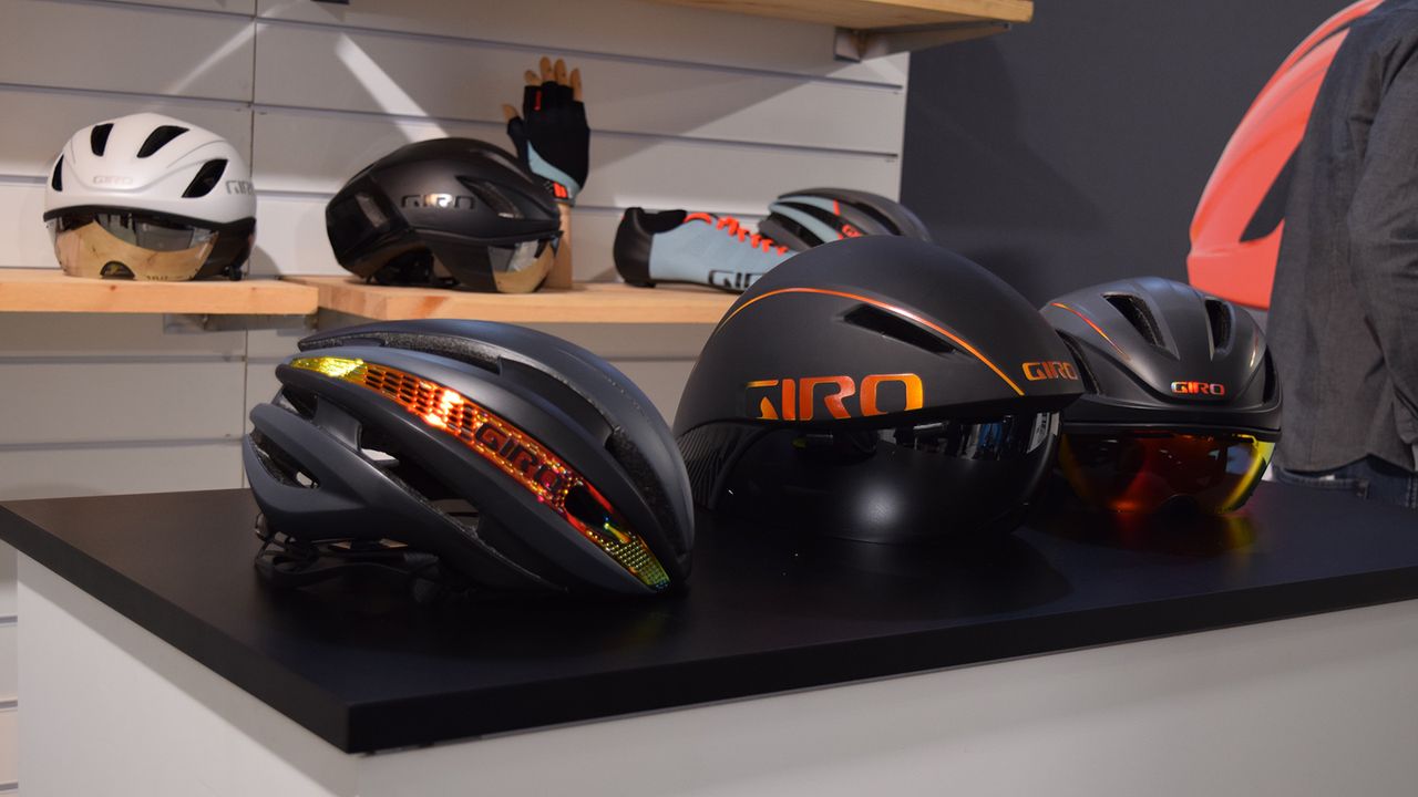 Giro displayed some of their unique helmet finishes