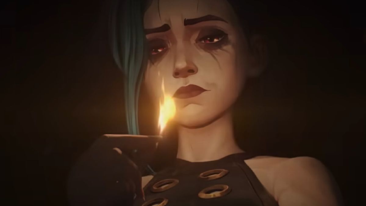 Jinx lighting a match in the Arcane Season 2 trailer.