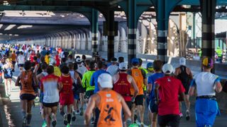 Runners cross the Queensboro Bridge at the New York City Marathon Sunday November 3rd, 2019