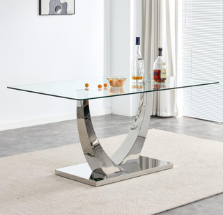 Glass top dining table.
