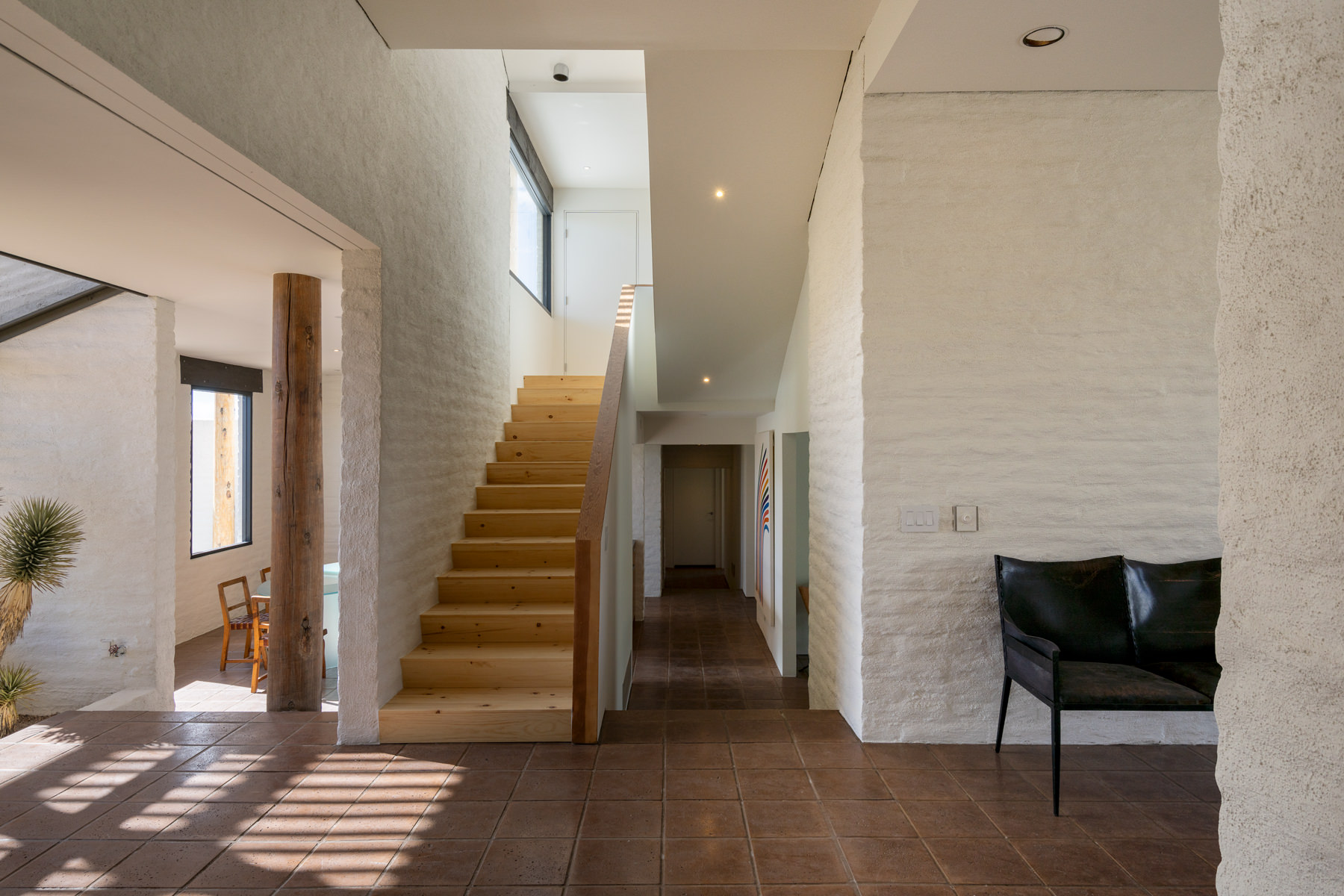 view of Ramada House by Judith Chafee, white, simple modernist house in the american desert
