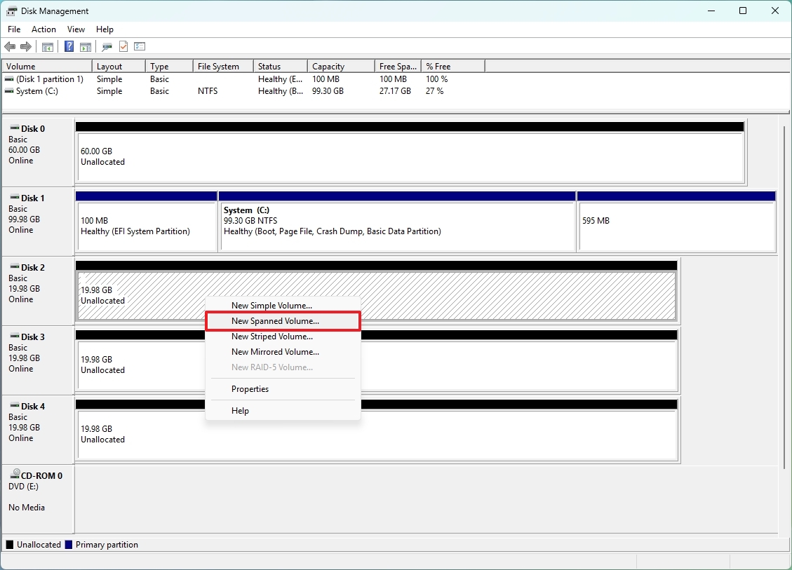 How to span storage to multiple drives on Windows 11