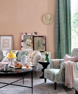 Easter decorating ideas with pink wall and decorations