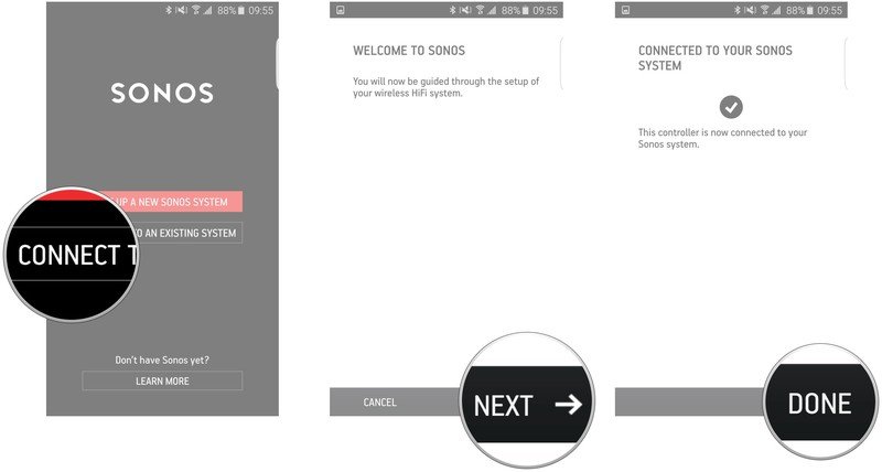 Tao Connect to an existing system, tap Next, tap Done