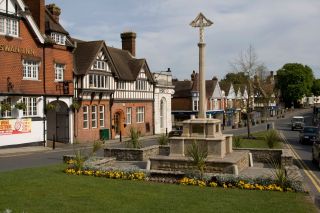 Haslemere town centre high street Surrey, England, close to the border with both Hampshire and West Sussex.