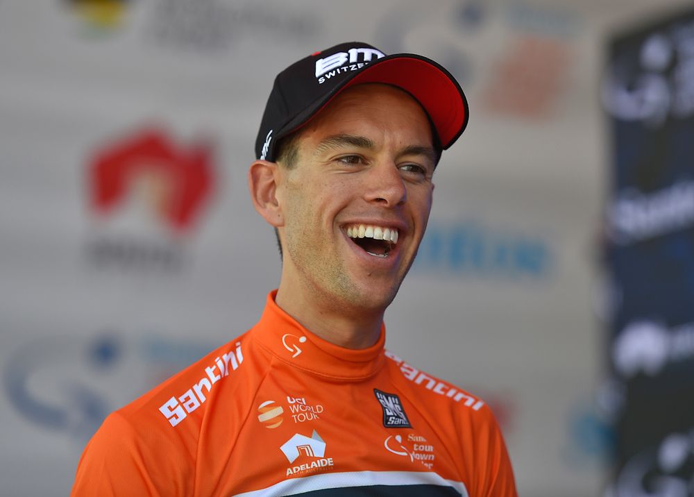 Richie Porte in the Tour Down Under's ochre leader's jersey.