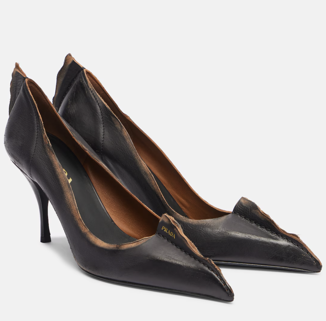 Prada, Antiqued 85 leather pumps