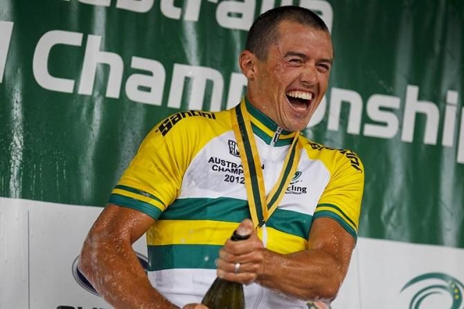 Simon Gerrans (Orica-GreenEdge) was having a great time on the podium after winning the Australian jersey after an exciting race in Bunninyong.