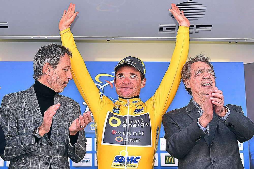 Thomas Voeckler in yellow on the final podium at la Provence