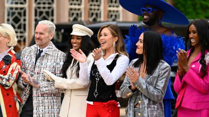 (l-r) Bob Harper, Ciara Miller, Gabby Windey, Bob The Drag Queen, Nikki Garcia, Chanel Ayan on &#039;The Traitors&#039; season 3