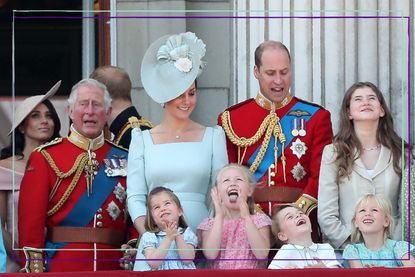 Kate Middleton, Prince William, Princess Charlotte, King Charles and Prince George on Buckingham Palace Balcony for Trooping the Colour 2018