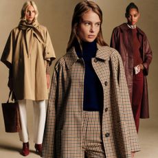 three models wearing sezane clothes in front of a plain backdrop
